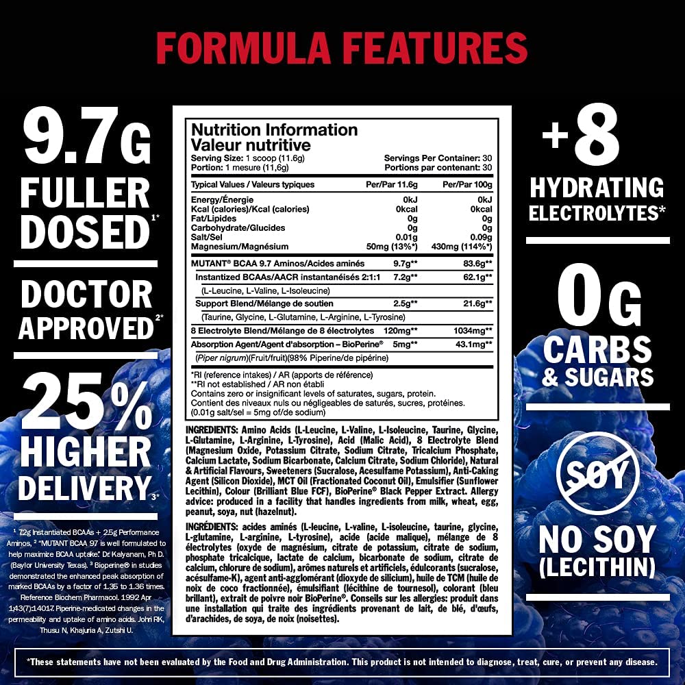 MUTANT BCAA 9.7 FRUIT PUNCH - Micronized BCAA Powder with Electrolytes 348g (BBD 31/12/25)