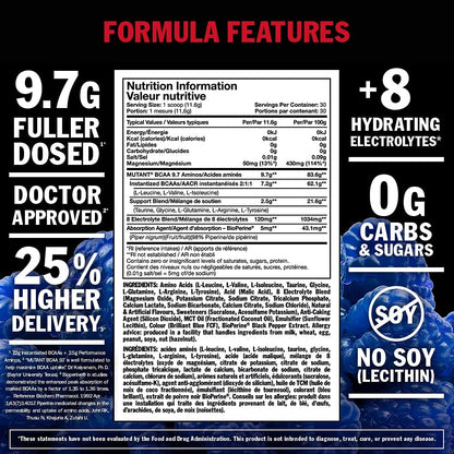 MUTANT BCAA 9.7 FRUIT PUNCH - Micronized BCAA Powder with Electrolytes 348g (BBD 31/12/25)