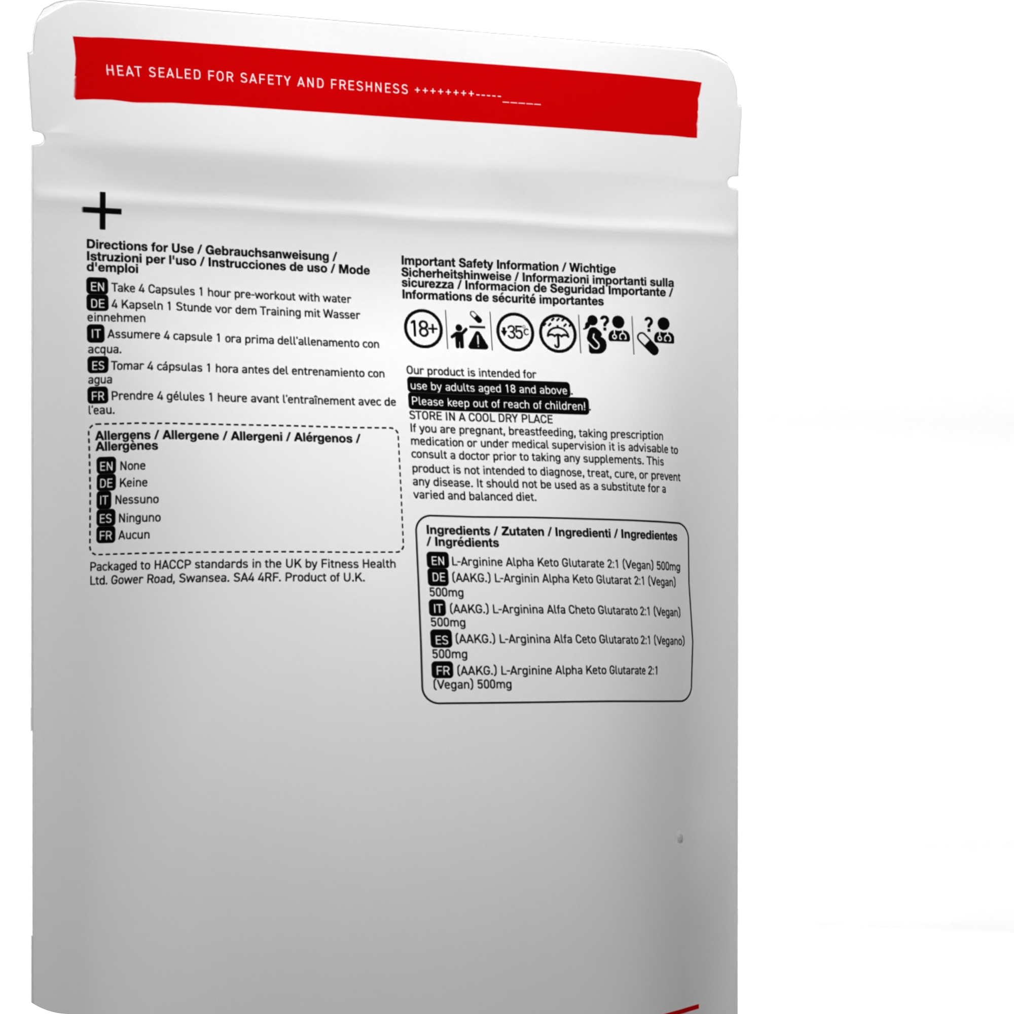 AAKG | L-Arginine | Nitric Oxide 500mg Capsules x 60 Rapid Strength