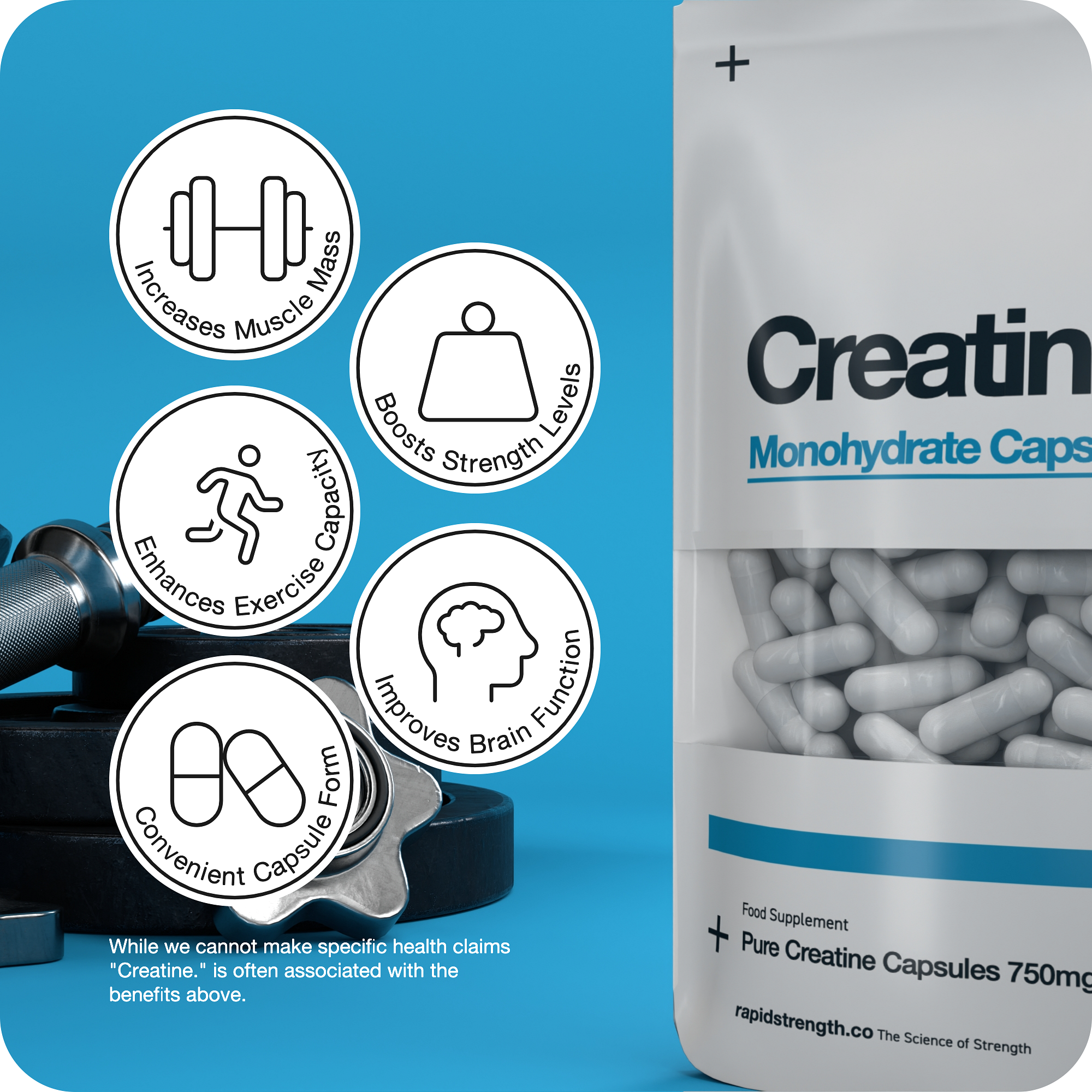 Creatine Monohydrate 750mg Capsules x 60 - Vegan - Rapid Strength