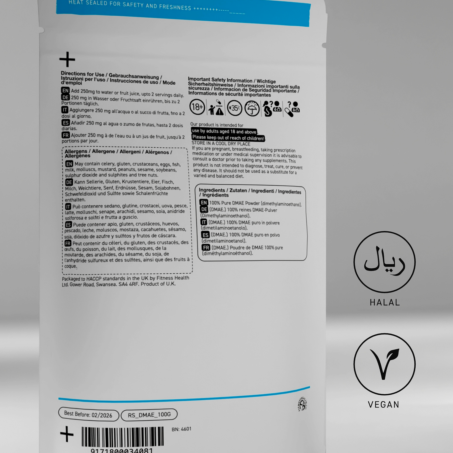 DMAE Powder 100g - Pure Powder - Dimethylaminoethanol - Rapid Strength