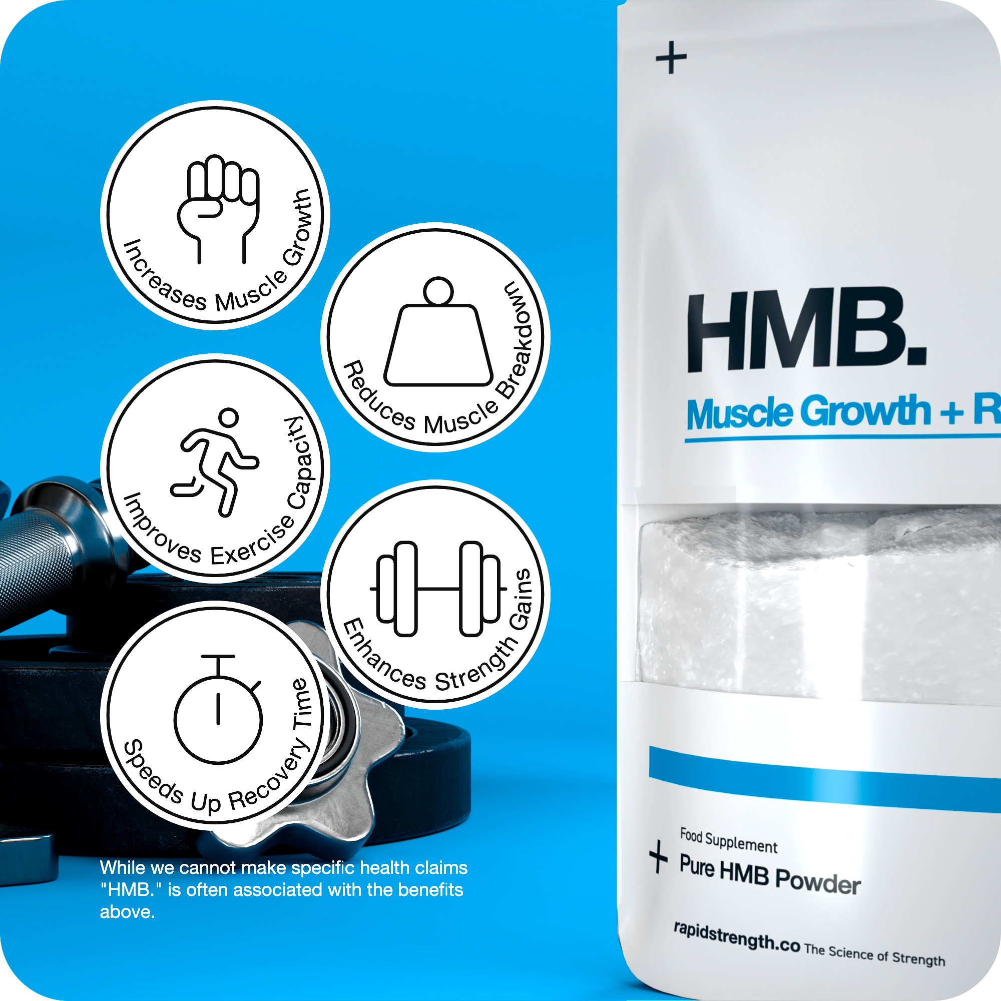 HMB Pure Powder 50g - Natural Cutting Bodybuilding Supplement by Rapid Strength