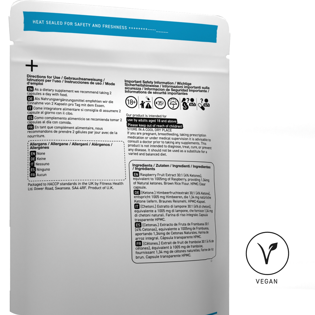 Raspberry Ketone Extract Capsules 1000mg x 60 (4% Ketones) Vegan