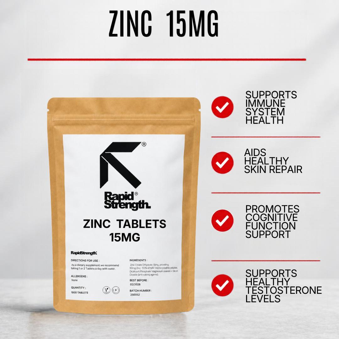 Zinc Citrate 15mg Tablets 500 / 1000 Bulk Wholesale Pack Immune Support Vegan UK