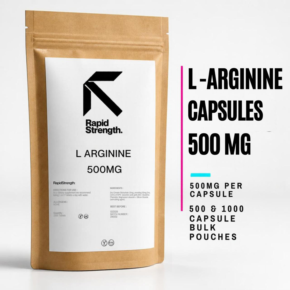 L-Arginine 500mg AAKG Muscle Growth Nitric Oxide Amino Acid 500 / 1000 Capsules WHOLESALE