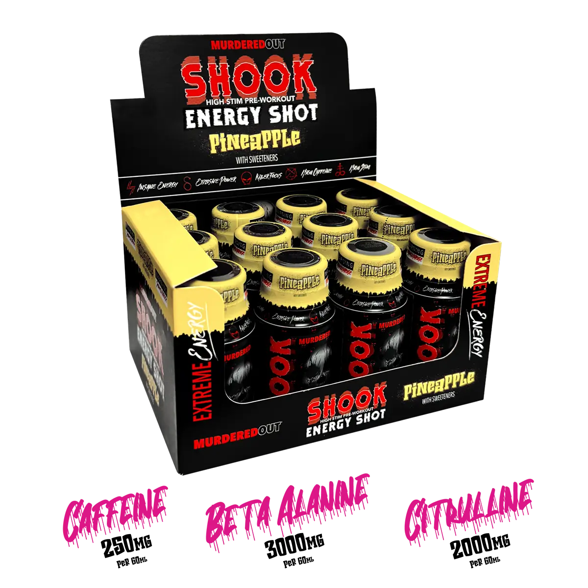 Murdered Out Shook Pre-Workout Energy Shot 12x60ml – Maximum Performance Formula (BBD 30/09/25)