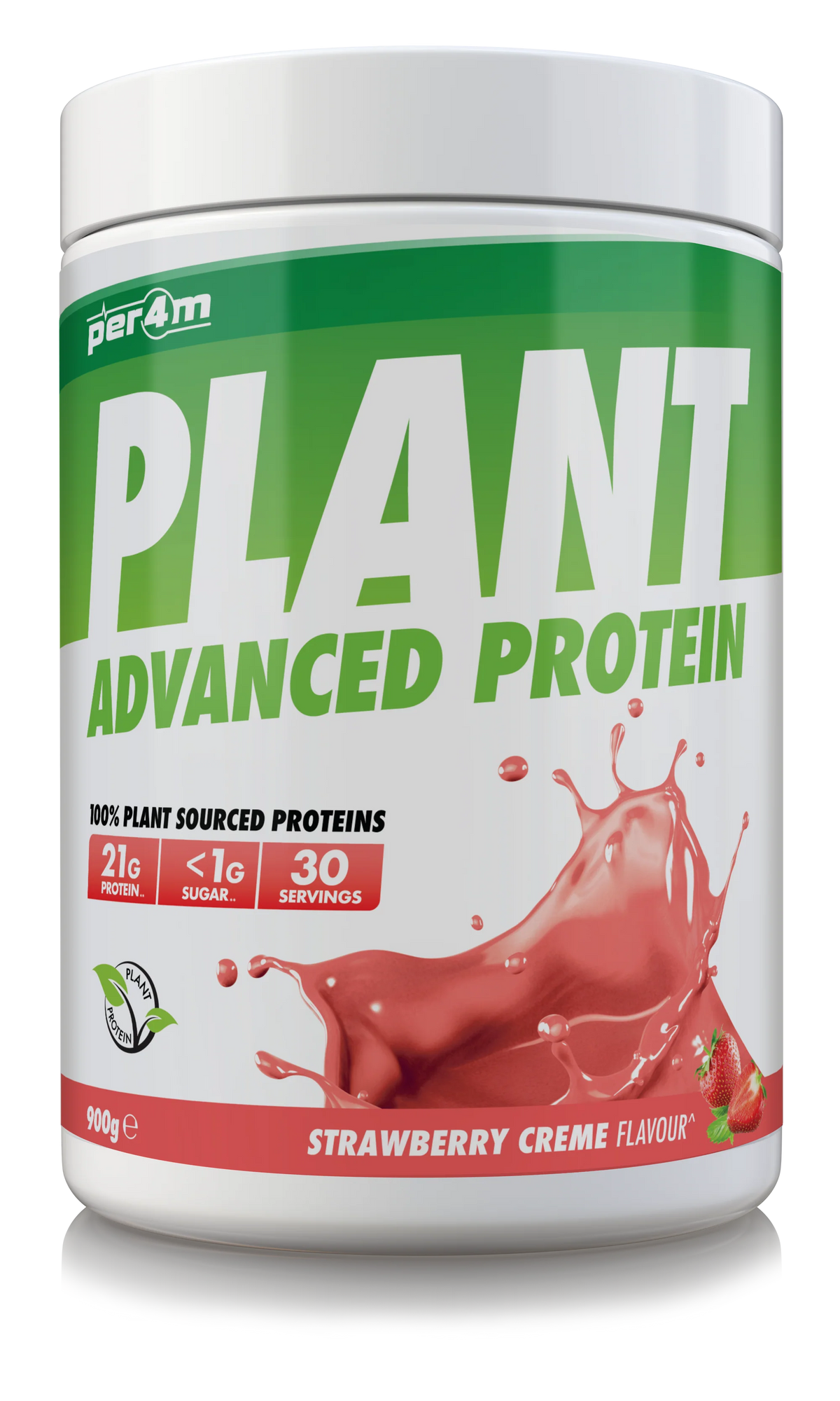 Per4m Plant Protein 900g - Vegan Protein Powder with Pea & Hemp STRAWBERRY CREME BBE